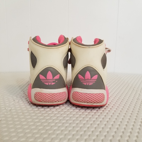 Adidas Women Size 8.5 Pink White Gray Velcro Hightop Roundhouse Sneakers - Picture 8 of 13